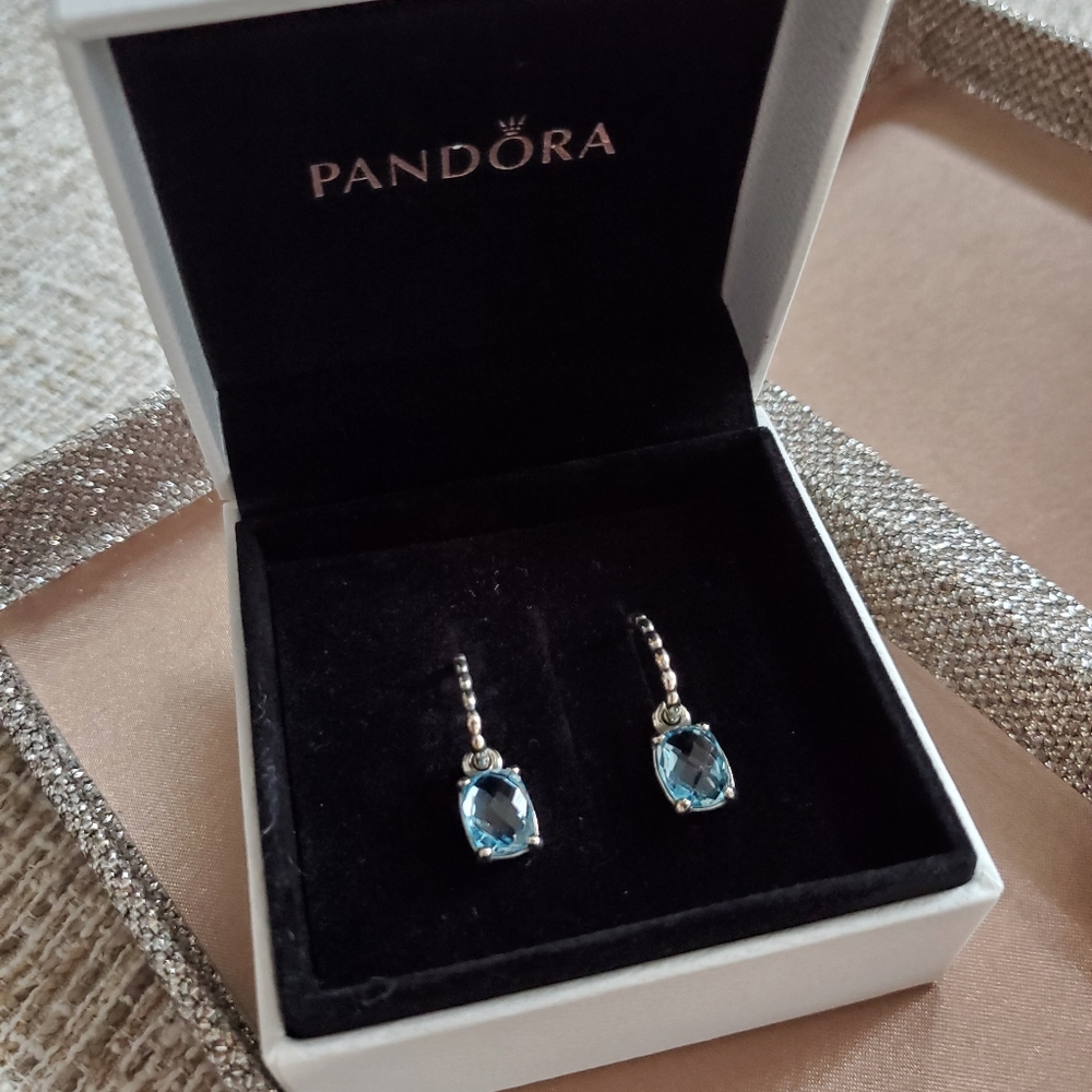 Pandora Blue Topaz and Sterling Silver Cool Breeze Earrings